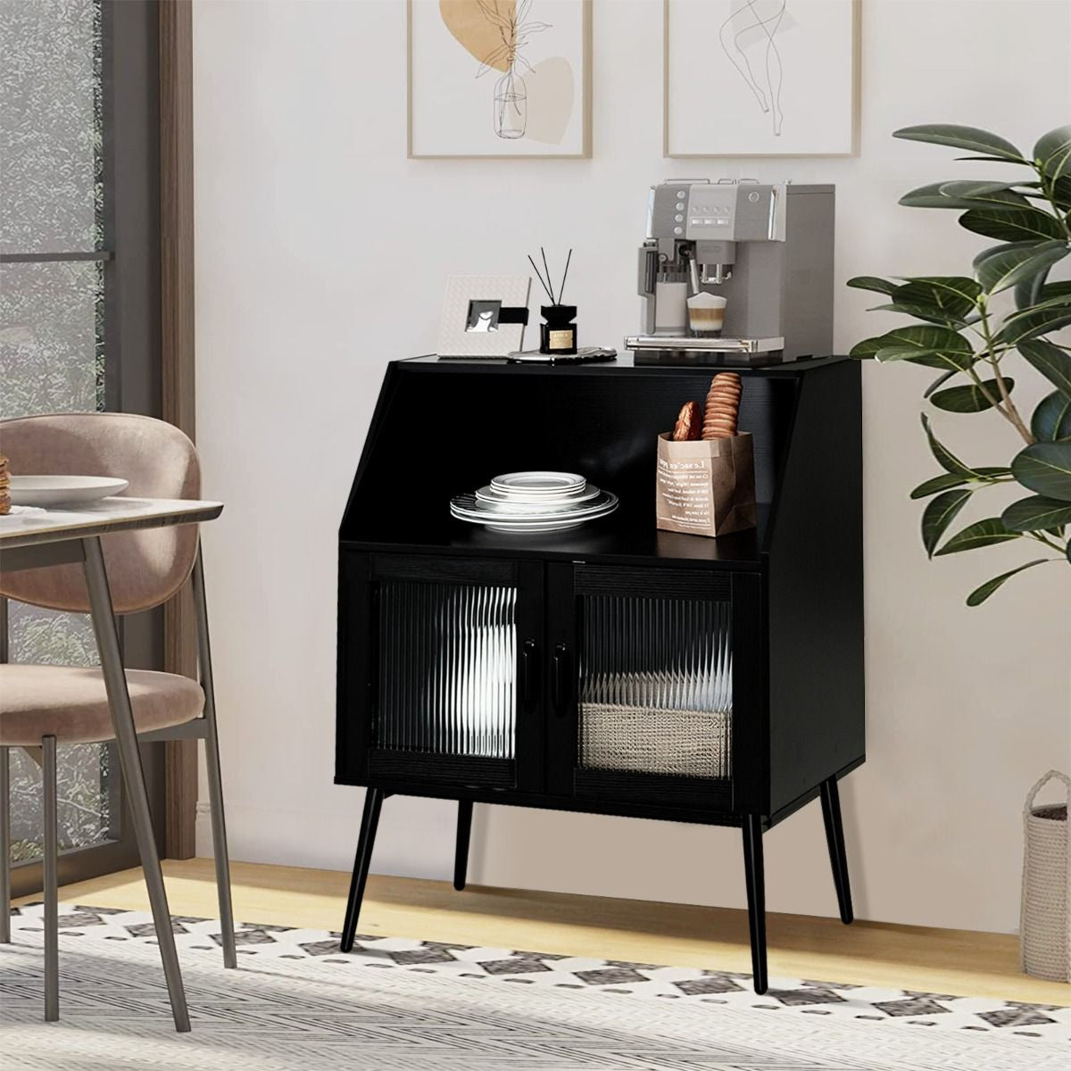 Meuble de Rangement Style Industriel 80x40x101cm Buffet avec 2 Portes et Placard pour Salon Bureau Cuisine Noir