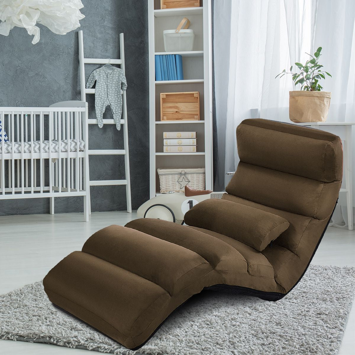 Fauteuil Relax Pliable Réglable sur 5 Positions en Faux Daim Chaise de Sol pour Salon Mobilier de Bureau Chambre Marron