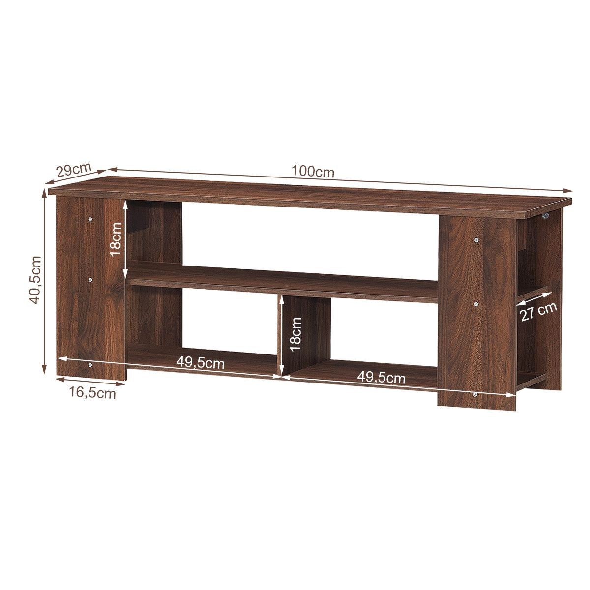 Meuble TV à 3 Niveaux avec Structure en Bois Massif pour Salon Chambre Salle de Jeu Style Moderne 100 x 29  x 40,5 cm Marron