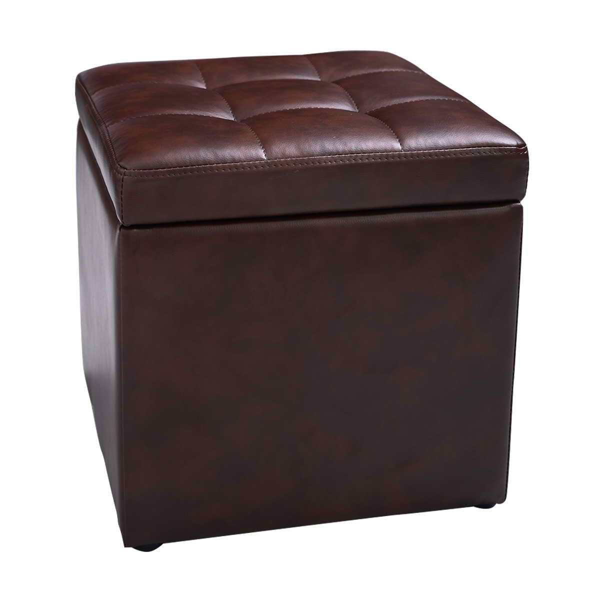 Tabouret Pouf Coffre Boîte de Rangement Repose-Pied Ottoman Espace de Stockage Cuir PU, max. 150 kg, 40x40x40cm, Marron