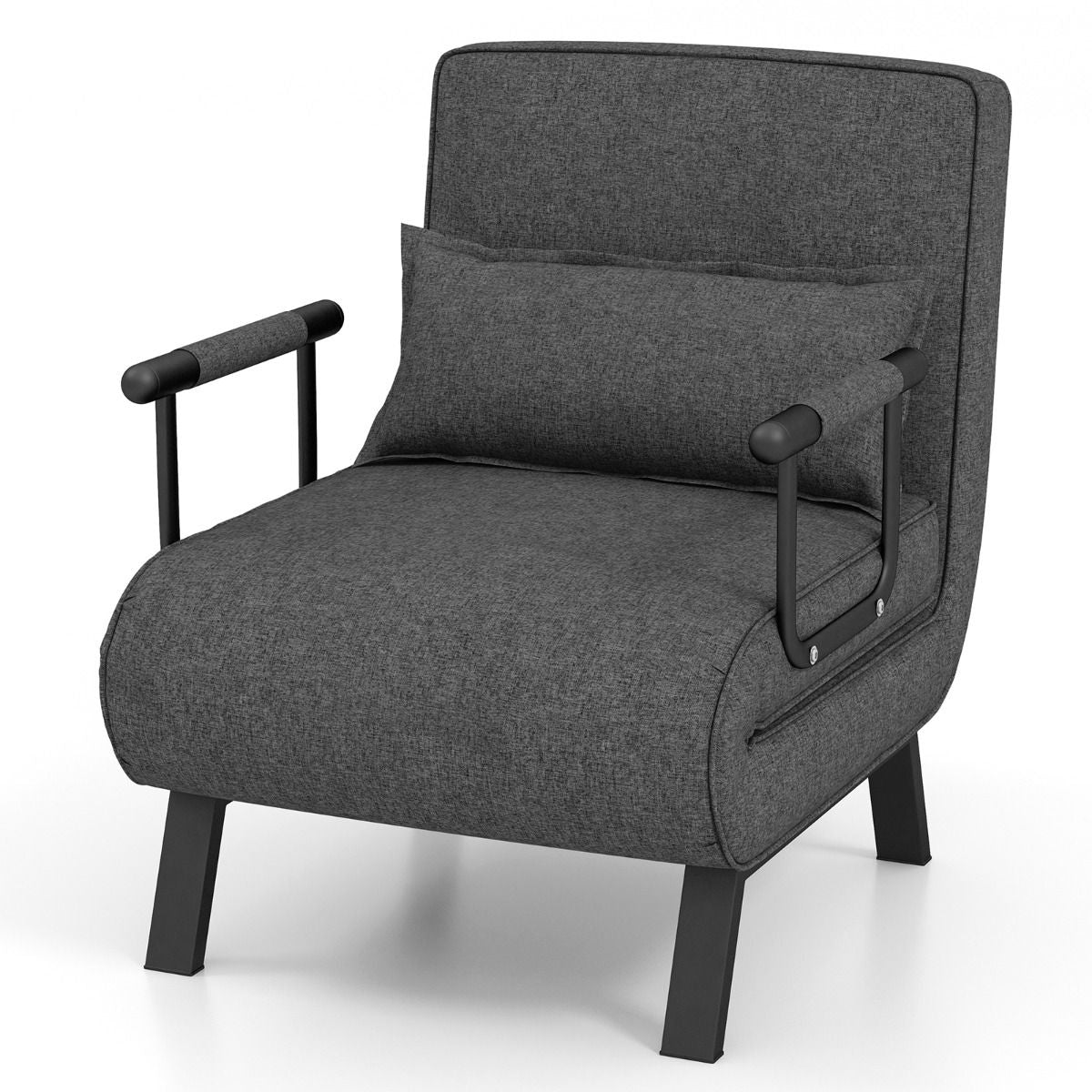 Fauteuil Convertible à Lit 1 Place, Fauteuil de Salon 4-en-1 Dossier Réglable en 6 Positions avec Oreiller Gris Foncé