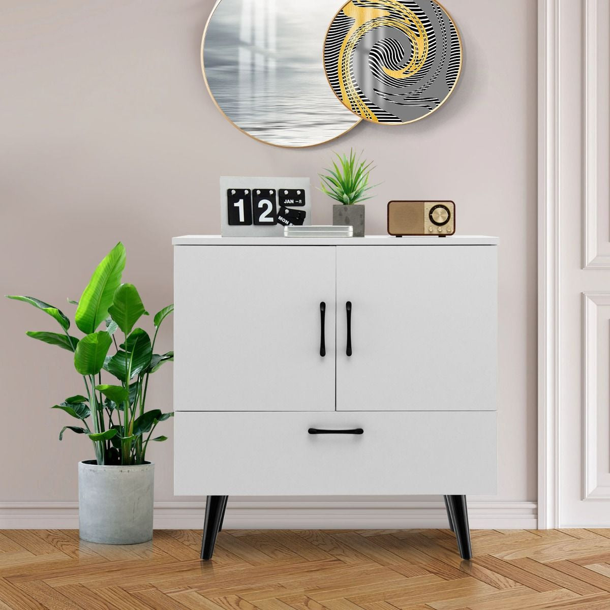 Buffet Bas Meuble de Rangement Industriel 2 Portes 1 Tiroir pour Salon Salle à Manger Entrée 76x40x78 cm Blanc