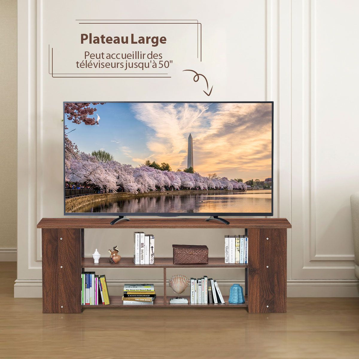 Meuble TV à 3 Niveaux avec Structure en Bois Massif pour Salon Chambre Salle de Jeu Style Moderne 100 x 29  x 40,5 cm Marron