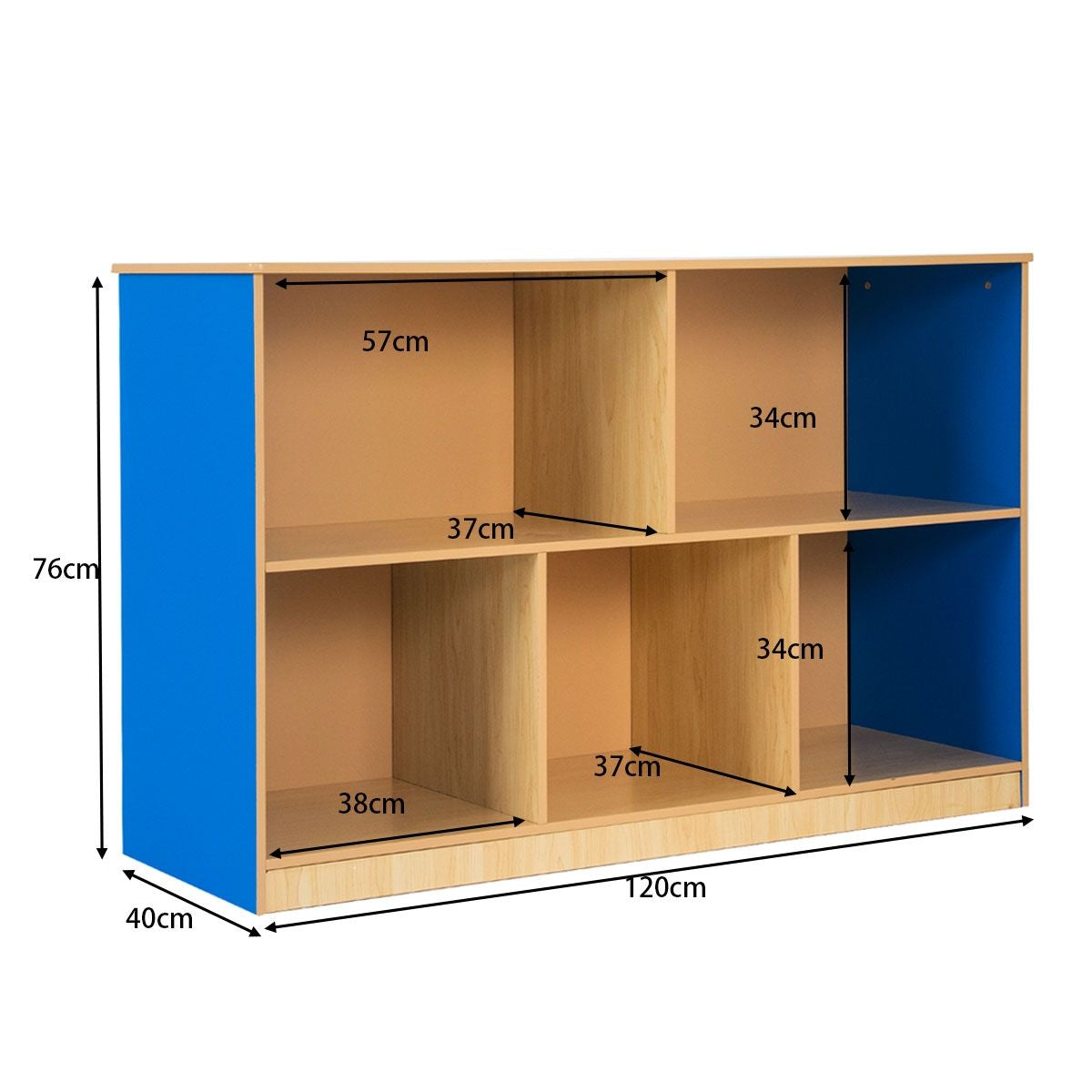 Bibliothèque Étagère de Rangement avec 5 Compartiments Ouverts Meuble pour Rangement 120 x 40 x 76 cm