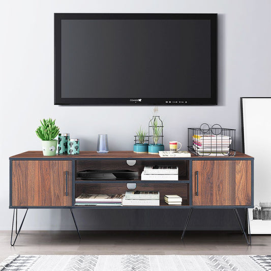 Meuble TV avec 2 Portes pour Téléviseurs Jusqu'à 152,4 cm Support de Télévision avec Étagère Réglable pour Salon Chambre