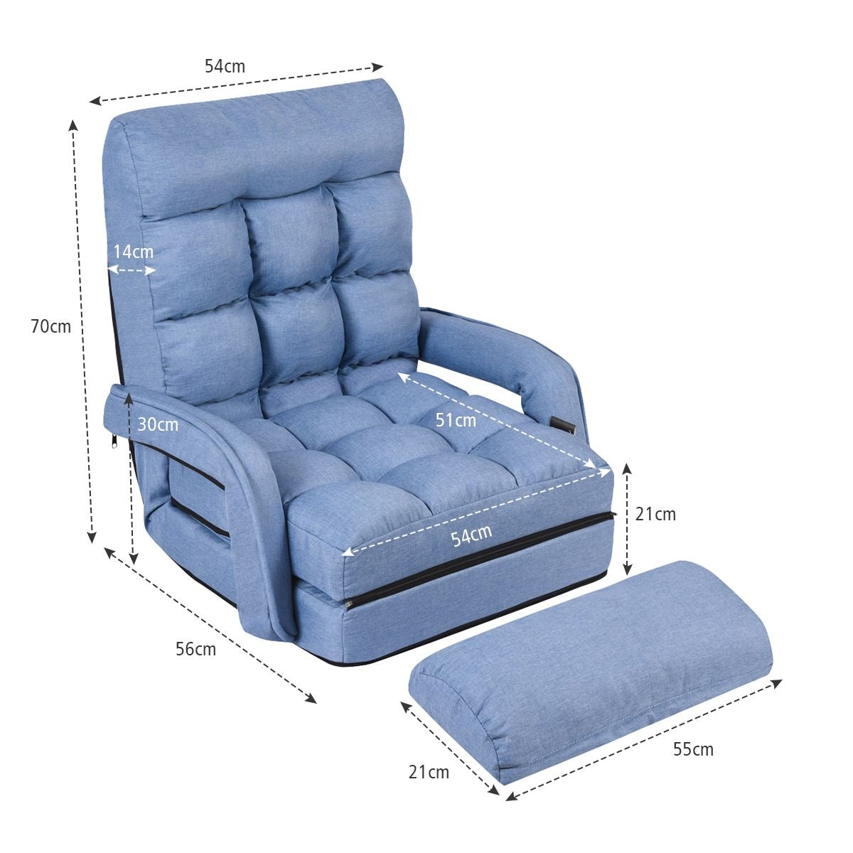 Fauteuil Convertible Chauffeuse Convertible 1 Place en Tissu avec Oreiller 5 Positions Bleu