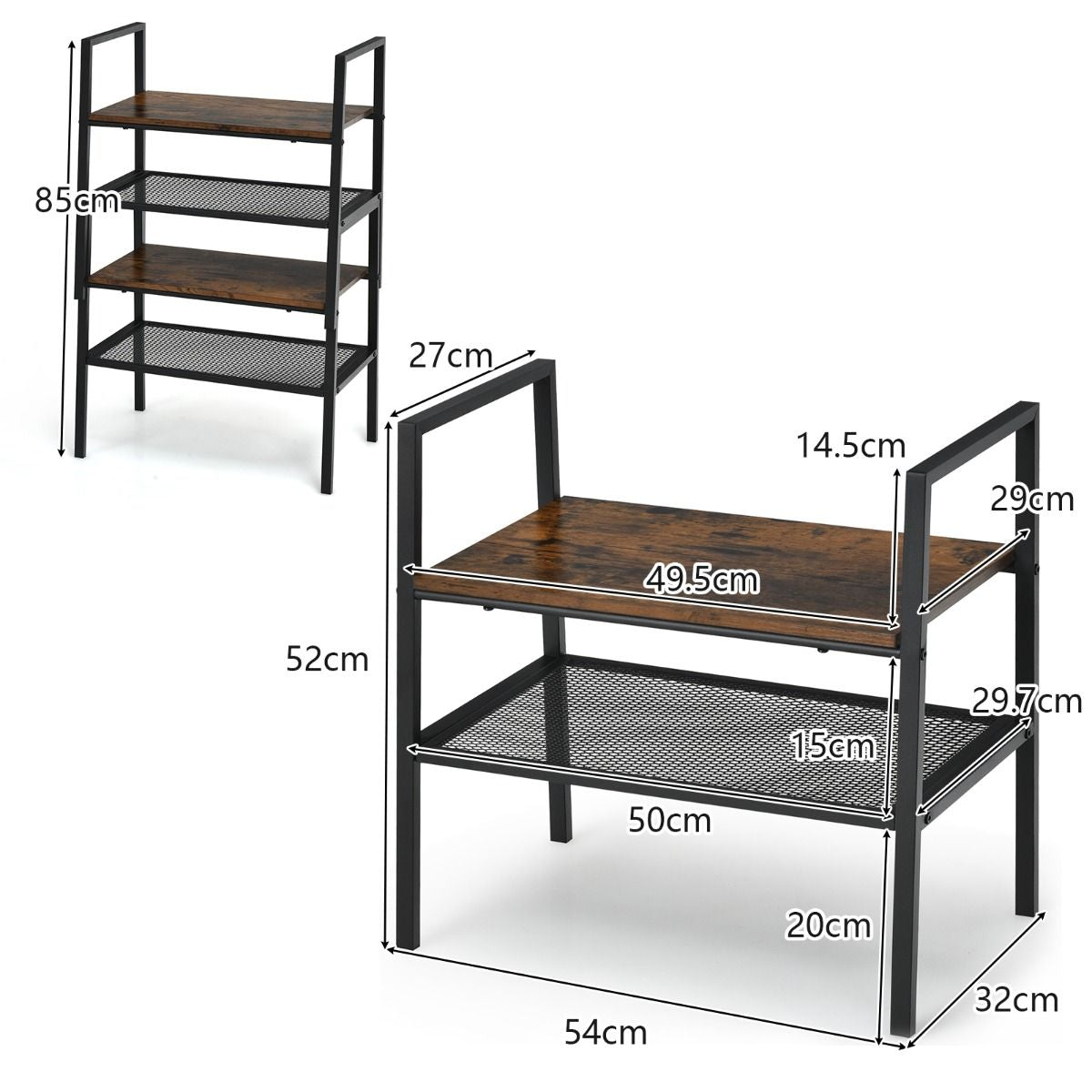 Lot de 2 Étagères de Rangement Empilable à 2 Niveaux 54 x 32 x 52 CM Étagère à Chaussures avec Structure en Métal Style Industriel