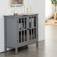 Buffet Bahut avec Porte un Verre Trempé 80,5 x 35 x 78 CM en Bois de Pin Gris