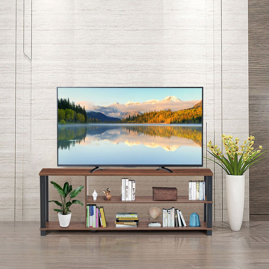 Meuble TV / Banc TV avec 3 Étagères Ouvertes 110 x 29,5 x 40,5 CM Support TV pour Télévision Jusqu’à 45 Pouces Café