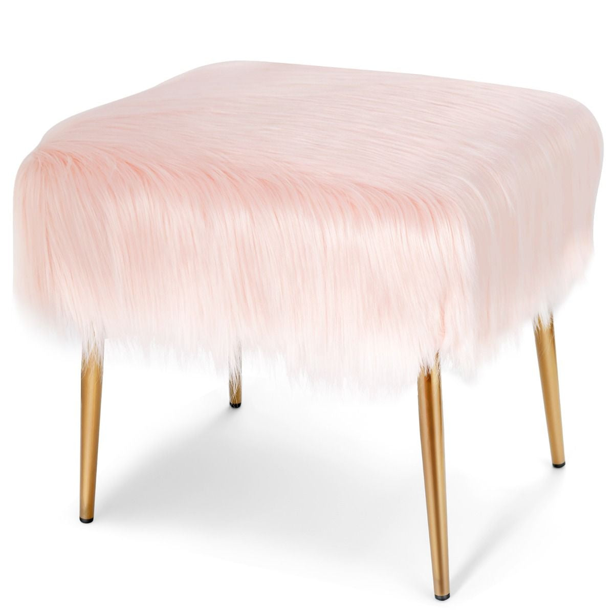 Banc en Fourrure Synthétique Pieds en Métal Doré Bout de Lit 51 x 41 x 45,5  cm (L x l x H) Rose