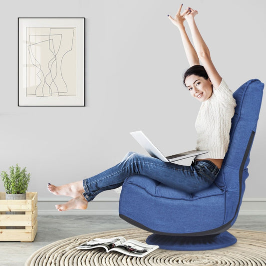 Chaise Relax Pliable et Réglable en 5 Positions Pivotant 360 Degrés Rembourrée Confortable Bleu violacé