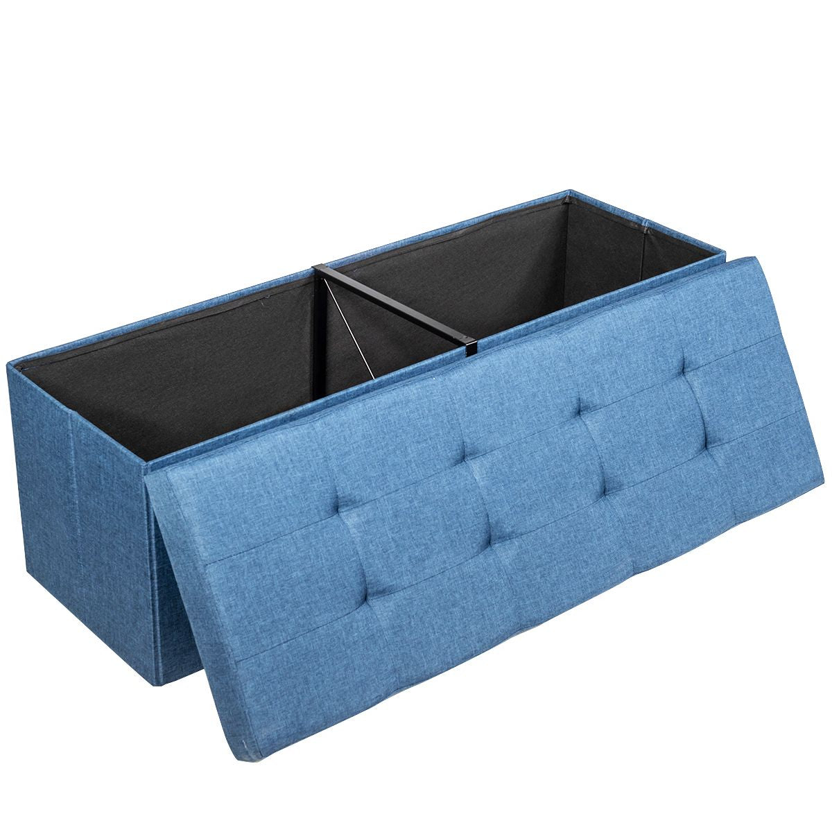 Banc de Rangement Rembourré Pliable avec Séparateur Volume 150L 110,5 x 38 x 38 cm pour Salon/Chambre/ Entrée Bleu