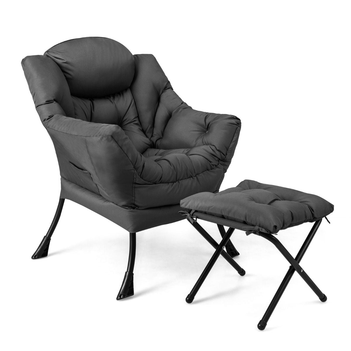 Fauteuil Paresseux avec Ottoman Fauteuil Moderne de Loisirs pour la Lecture avec Oreiller Accoudoirs Poche Latérale et Repose-pieds pour Salon Chambre Bureau Gris