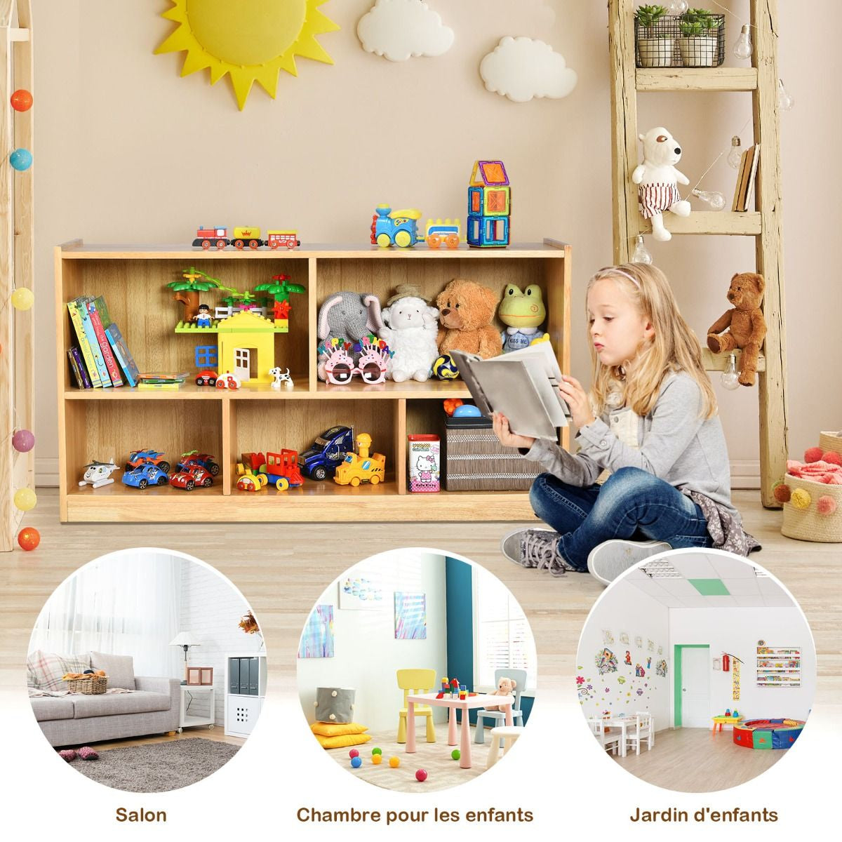 Bibliothèque pour Enfants  111 x 30 x 61,5 CM Rangement pour Livres Jouet et œuvres d'Art