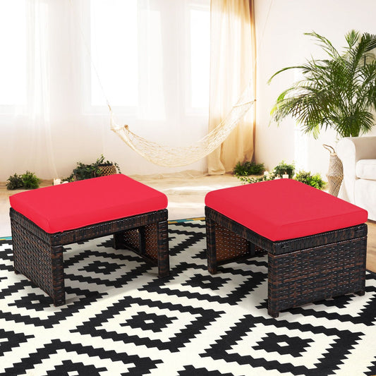 2 Tabouret de Jardin Résine Tressée en Rotin PE avec Coussin Souple en Éponge pour Terrasse et Piscine 49 x 40 x 33 CM Rouge