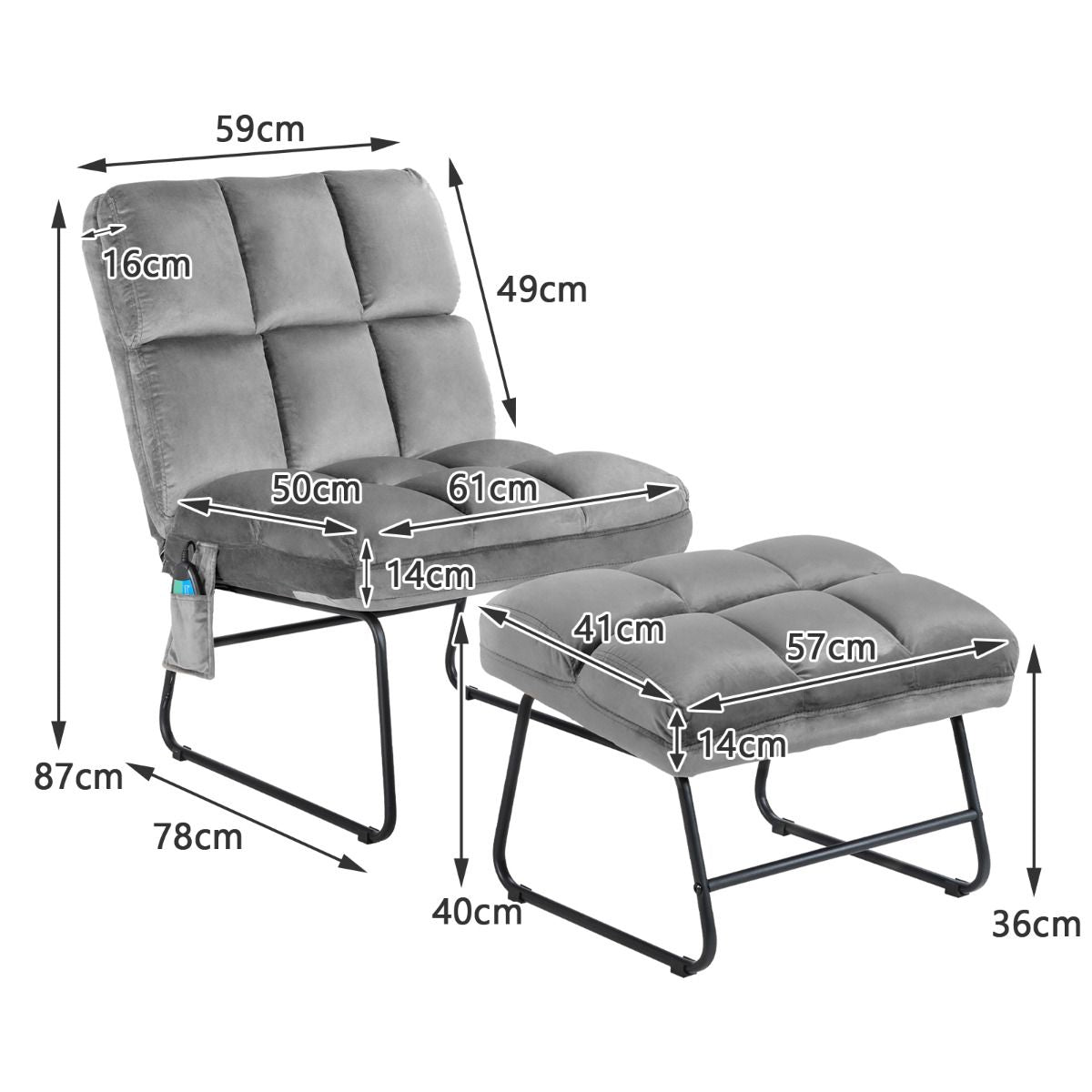 Fauteuil Relax 5 Modes de Massage en 4 Points sur Dos et Lombaire 2 Niveaux de Vibration en Velours Gris