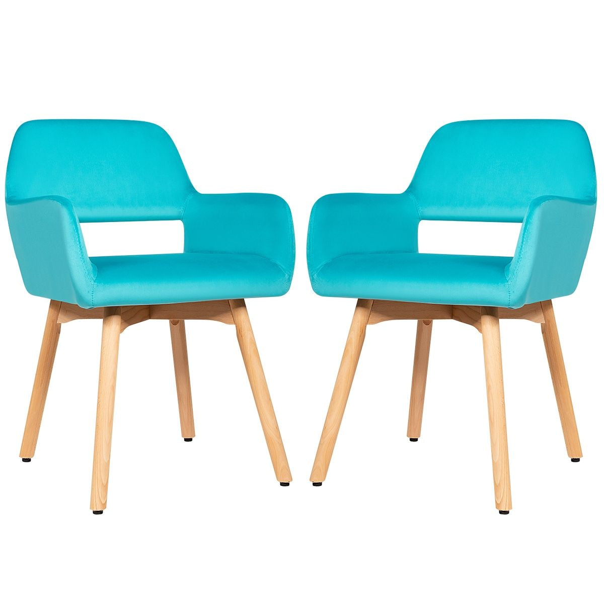 Lot de 2 Chaises avec Accoudoirs et Coussin Rembourré Chaises de Loisirs avec Pieds en Hêtre Bleu