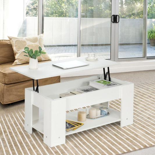 Table Basse avec Plateau Relavable et 1 Etagère pour Rangement Style Moderne 98 x 51 x 42 CM Blanc