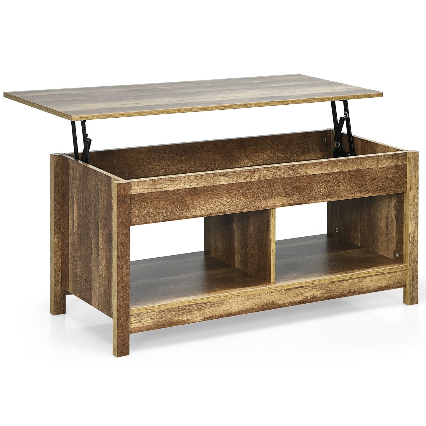 Table Basse avec Plateau Relevable avec Espace de Rangement Caché et Etagère Inférieur 109 x 47,5 x 50-63 cm Chêne