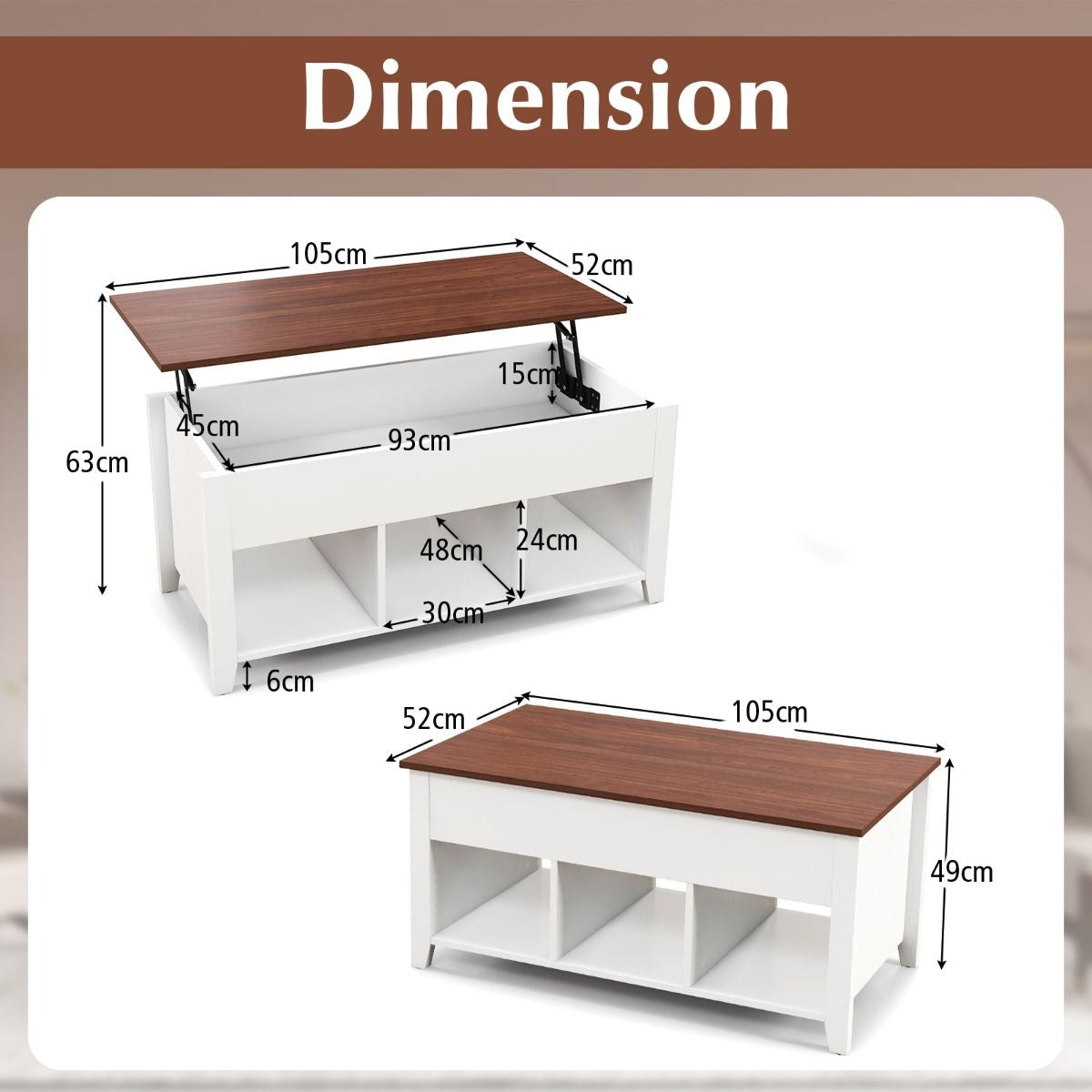 Table Basse avec Plateau Relevable 3 Compartiments Ouverts pour Rangement Polyvalents pour Salon Bureau  Blanc