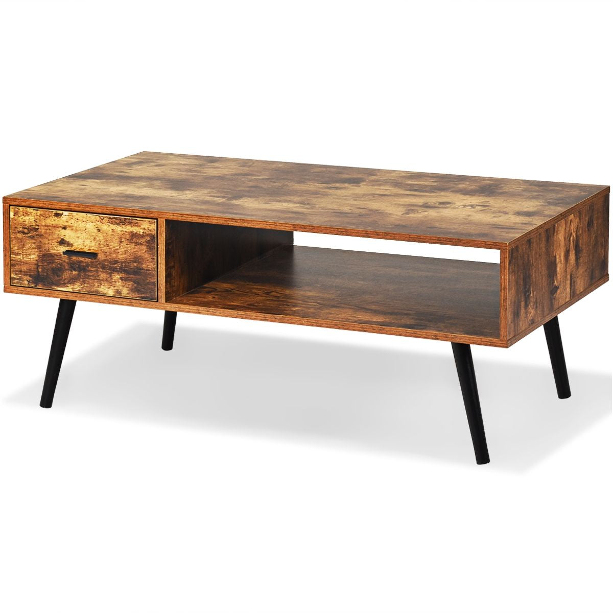 Table Basse Industrielle 109 x 55 x 44,5 CM avec 1 Tiroir et Etagère de Stockage Cadre en Métal