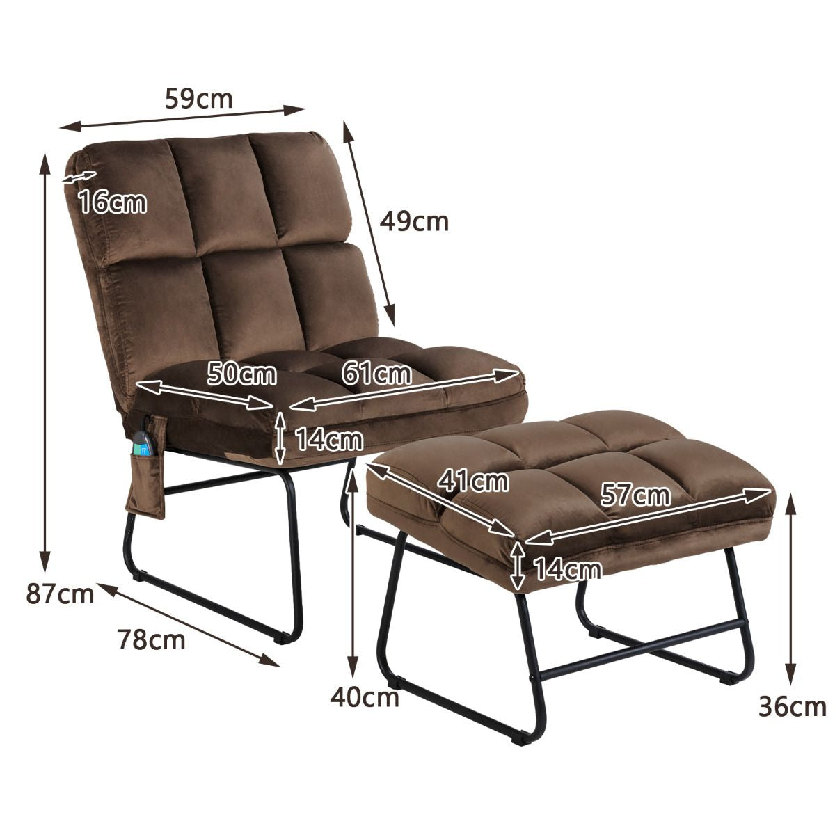 Fauteuil Relax 5 Modes de Massage en 4 Points sur Dos et Lombaire 2 Niveaux de Vibration en Velours  Marron