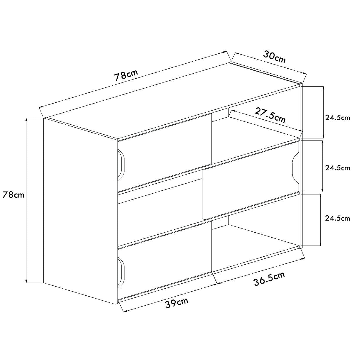 Bibliothèque de Rangement avec 3 Portes 6 Compartiments 78 x 30 x 78 CM à 3 Étagère Marron