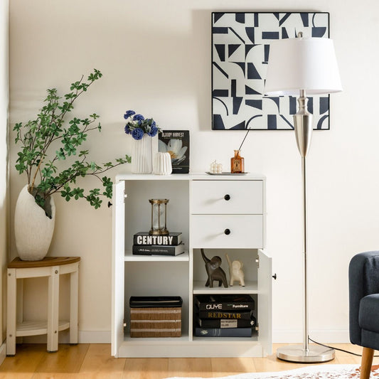 Commode Buffet Meuble de Rangement avec  2 Tiroirs et 2 Portes Meuble Bas Blanc avec Étagères Réglables pour Salon Chambre Entrée 72 x 34 x 85,5cm Blanc