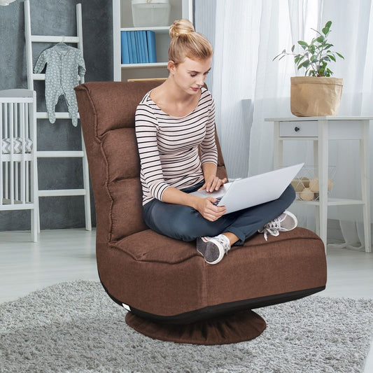 Chaise Relax Pliable et Réglable en 5 Positions Pivotant 360 Degrés Rembourrée Confortable Café