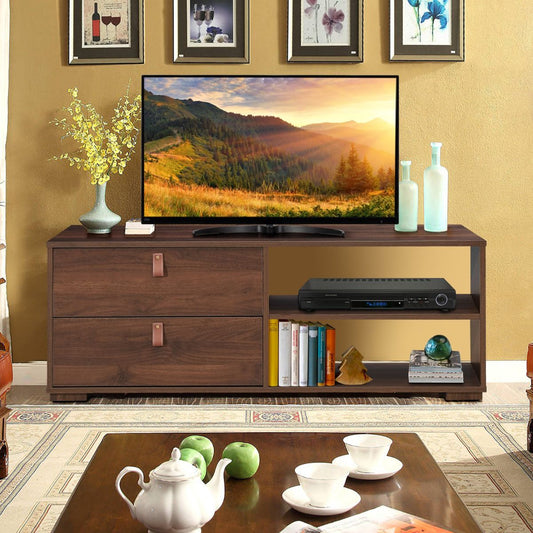 Meuble TV en Bois avec 2 Tiroirs Étagère Réglable Style Industriel 120,5 x 39 x 42 cm pour Salon Chambre Marron Rustique