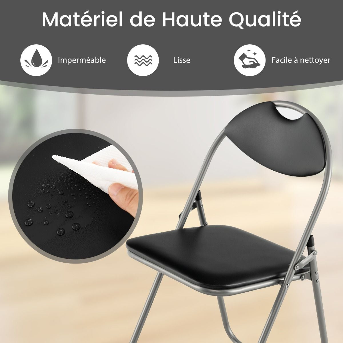 Lot de 6 Chaise Pliante en Métal Chaise Visiteur Pliable Rembourré avec Poignée Charge 115 kg Sans Assemblage Noir