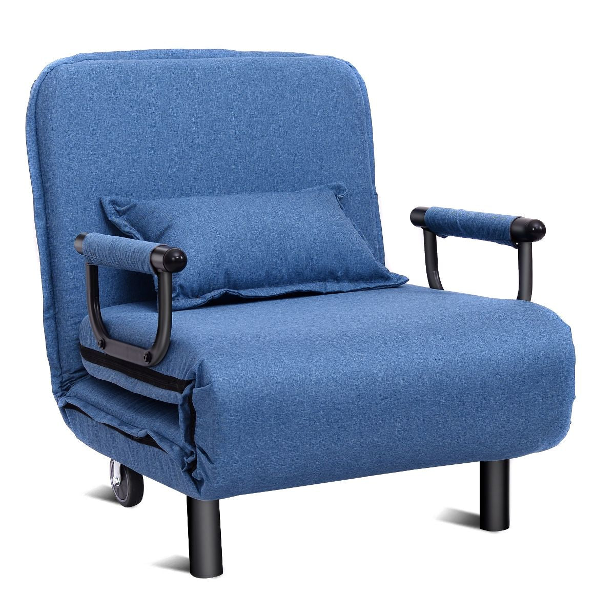 Fauteuil Convertible avec Accoudoirs et Dossier Réglable Rembourré par Éponge Roue avec Frein Bleu