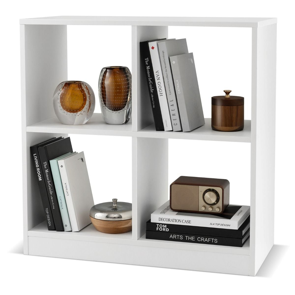 Bibliothèque Étagère Rangement à 3 Niveaux avec 4 Compartiments Ouverts Meuble Cube de Rangement en Bois 73 x 33 x 73cm