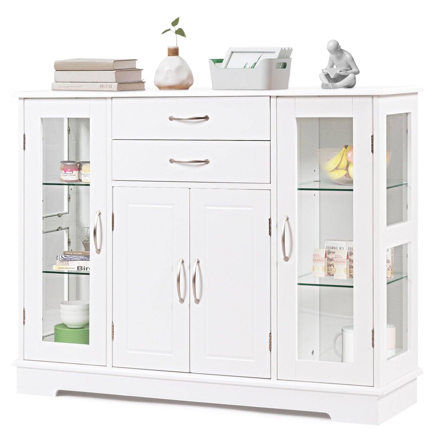 Buffet de Cuisine Meuble de Rangement 107 x 30 x 82 CM  Armoire pour Cuisine et Salon Blanc