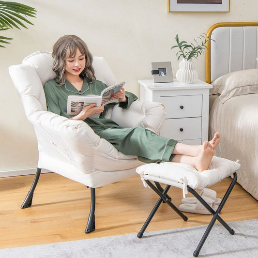 Fauteuil Paresseux avec Ottoman Fauteuil Moderne de Loisirs pour la Lecture avec Oreiller Accoudoirs Poche Latérale et Repose-pieds pour Salon Chambre Bureau Beige