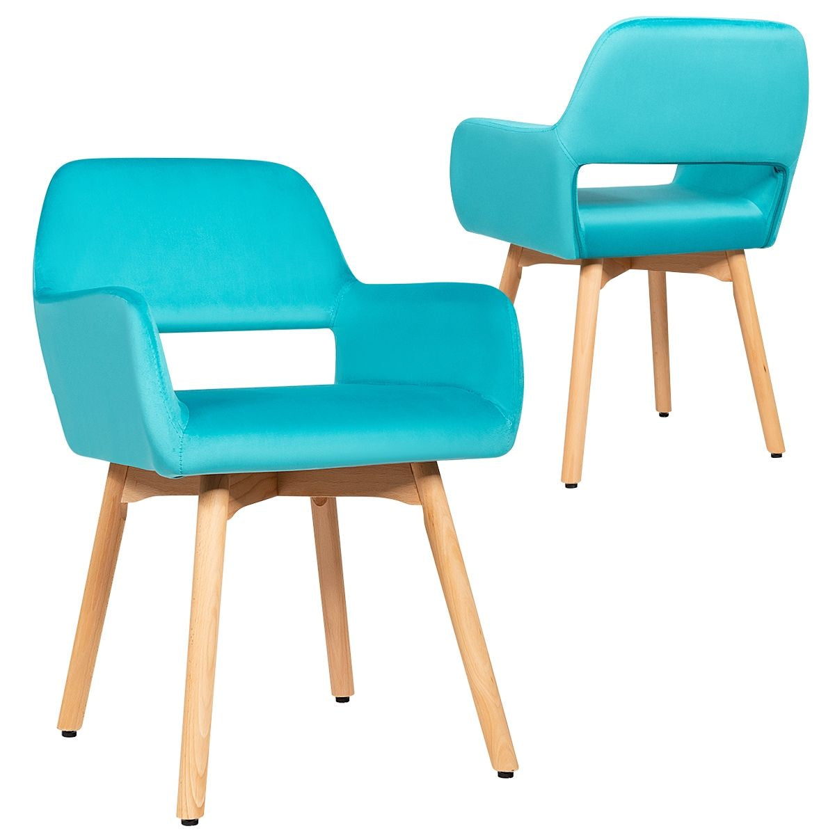 Lot de 2 Chaises avec Accoudoirs et Coussin Rembourré Chaises de Loisirs avec Pieds en Hêtre Bleu