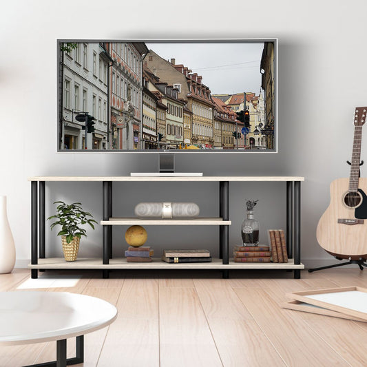 Meuble TV à 3 Niveaux Support TV pour Télévision jusqu'à 50 Pouces Table Console Multimédia Surface Lisse et Imperméable pour Salon Chambre Gris