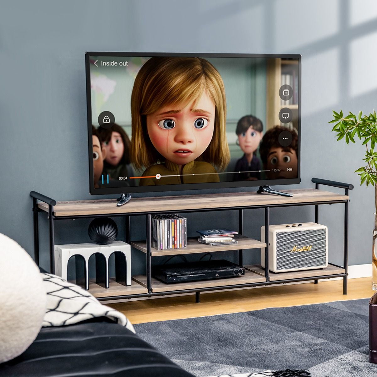 Meuble TV pour Téléviseurs jusqu'à 152,4 cm avec Étagères de Rangement pour Salon Chambre Salle de Réception