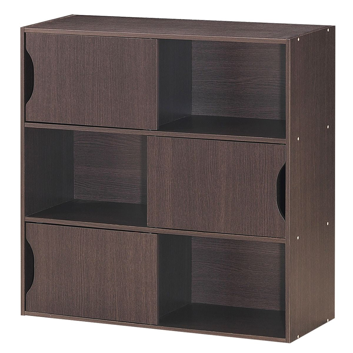 Bibliothèque de Rangement avec 3 Portes 6 Compartiments 78 x 30 x 78 CM à 3 Étagère Marron