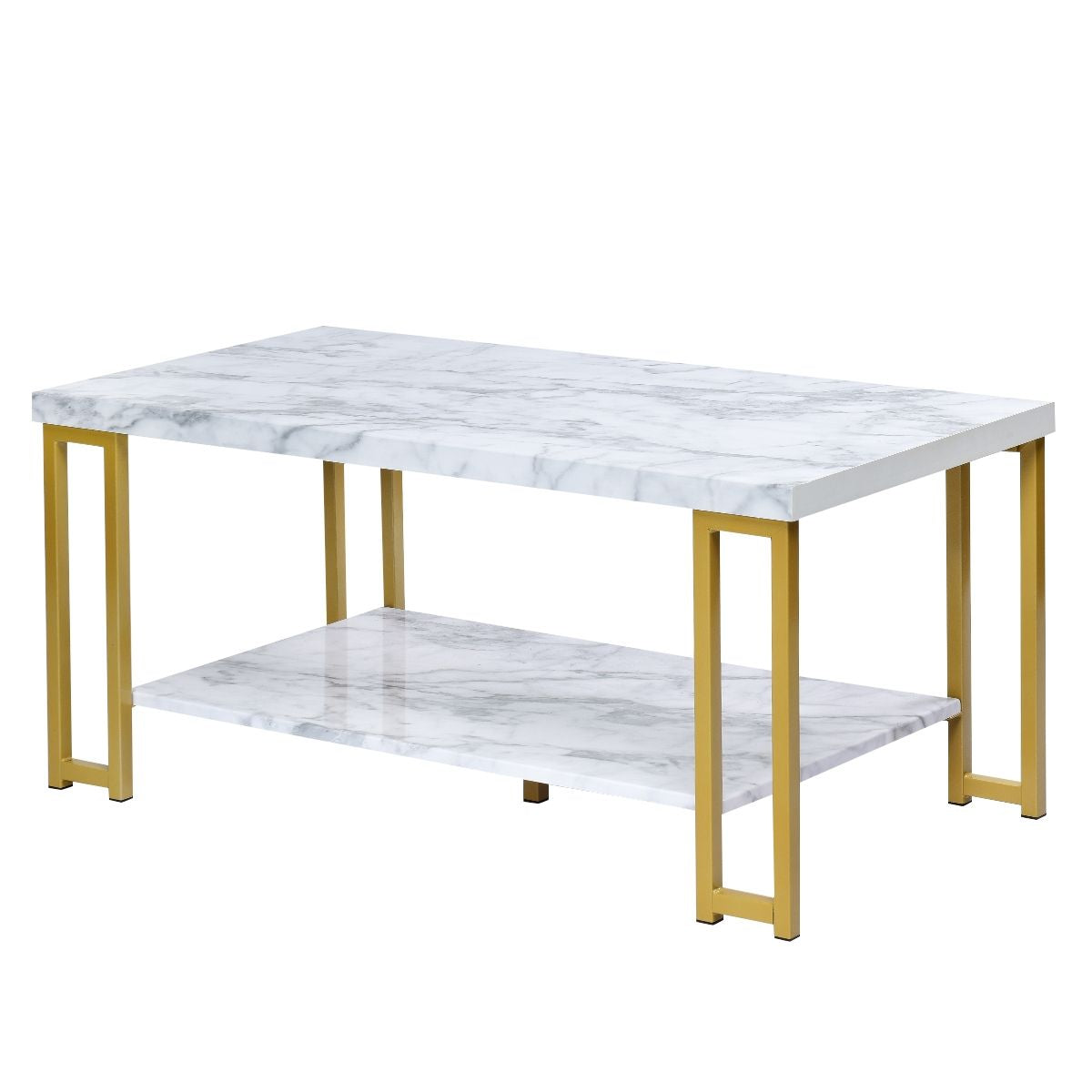 Table Basse 2 Étages Imprimée Marbre Design Moderne Bout de Canapé 100x49,5x45cm