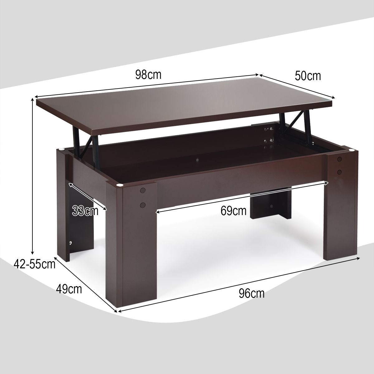 Table Basse avec Compartiment de Rangement Caché et Plateau de Table Surélevé pour Séjour Salle de Réception Marron