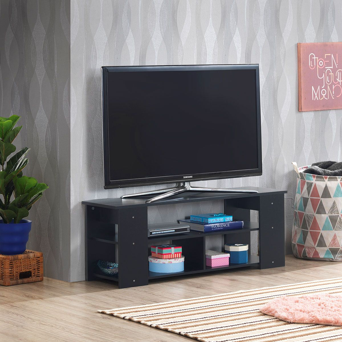 Meuble TV à 3 Niveaux avec Structure en Bois Massif pour Salon Chambre Salle de Jeu Style Moderne 100 x 29  x 40,5 cm Noir