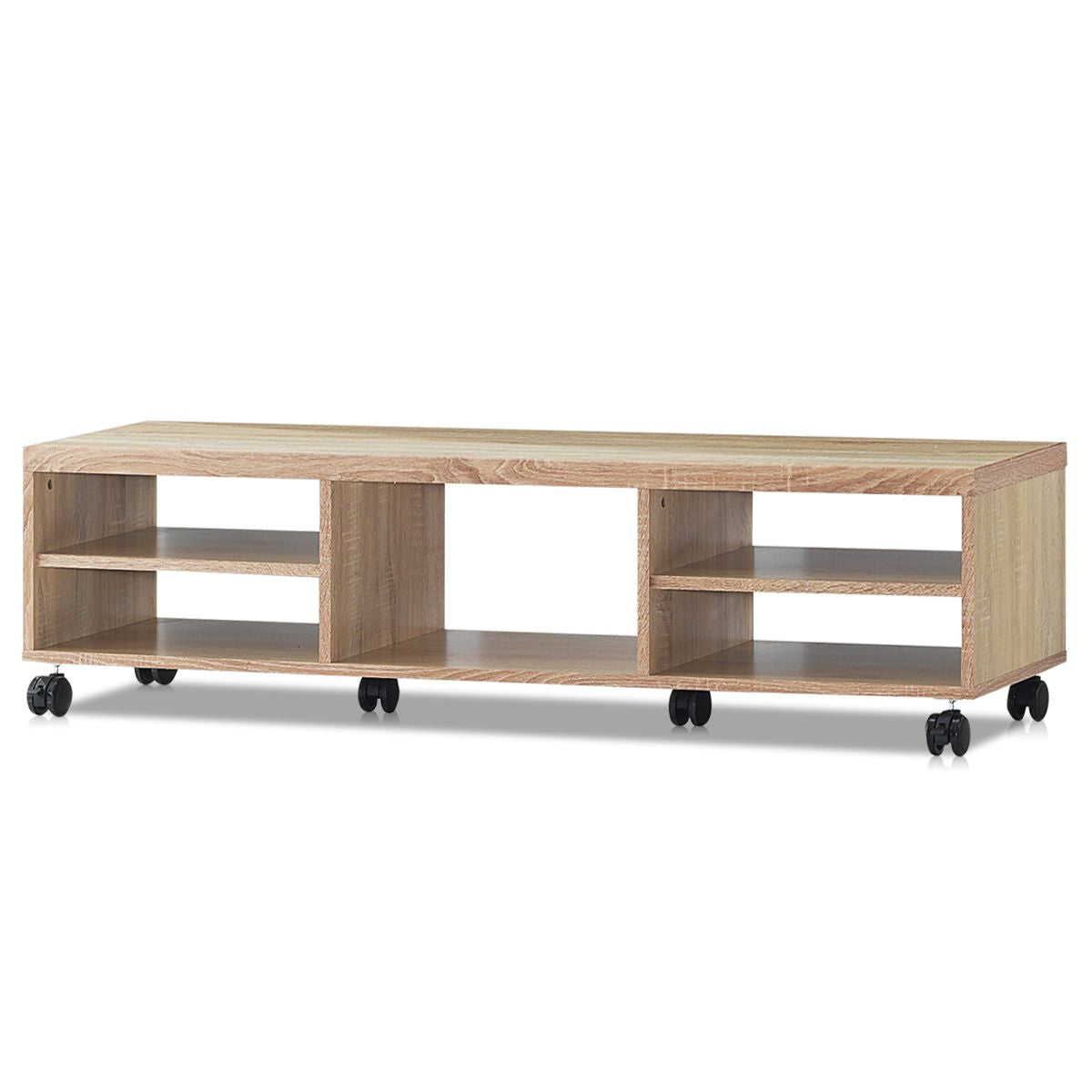 Meuble TV avec Roues Verrouillables 5 Etagères de Rangement Ouverts de Style Moderne pour TV Jusqu'à 55'' en MDF