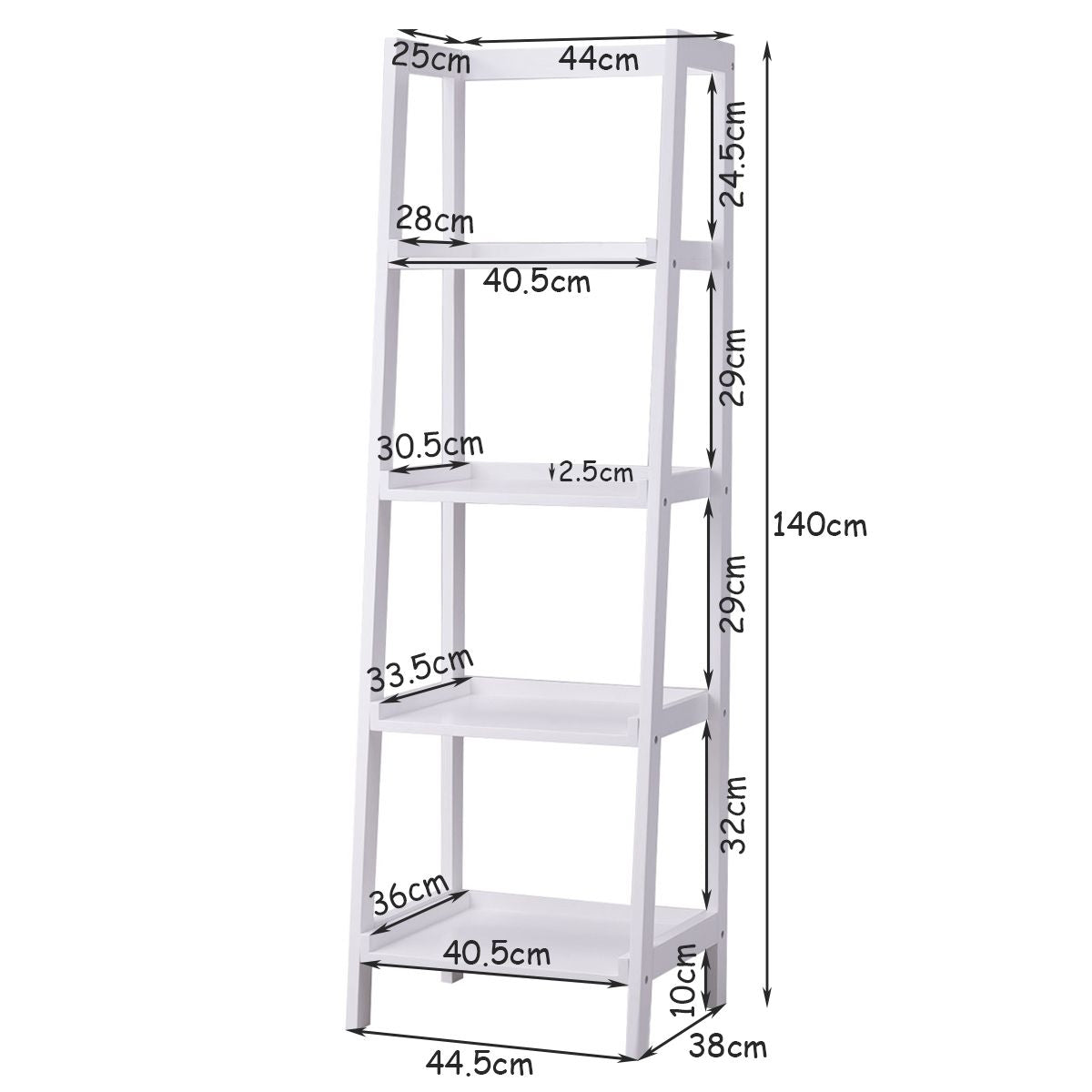 Étagère Bibliothèque Rangement Style Echelle 4 Niveaux Meuble WC Style Echelle 44 * 34 * 140cm Blanc