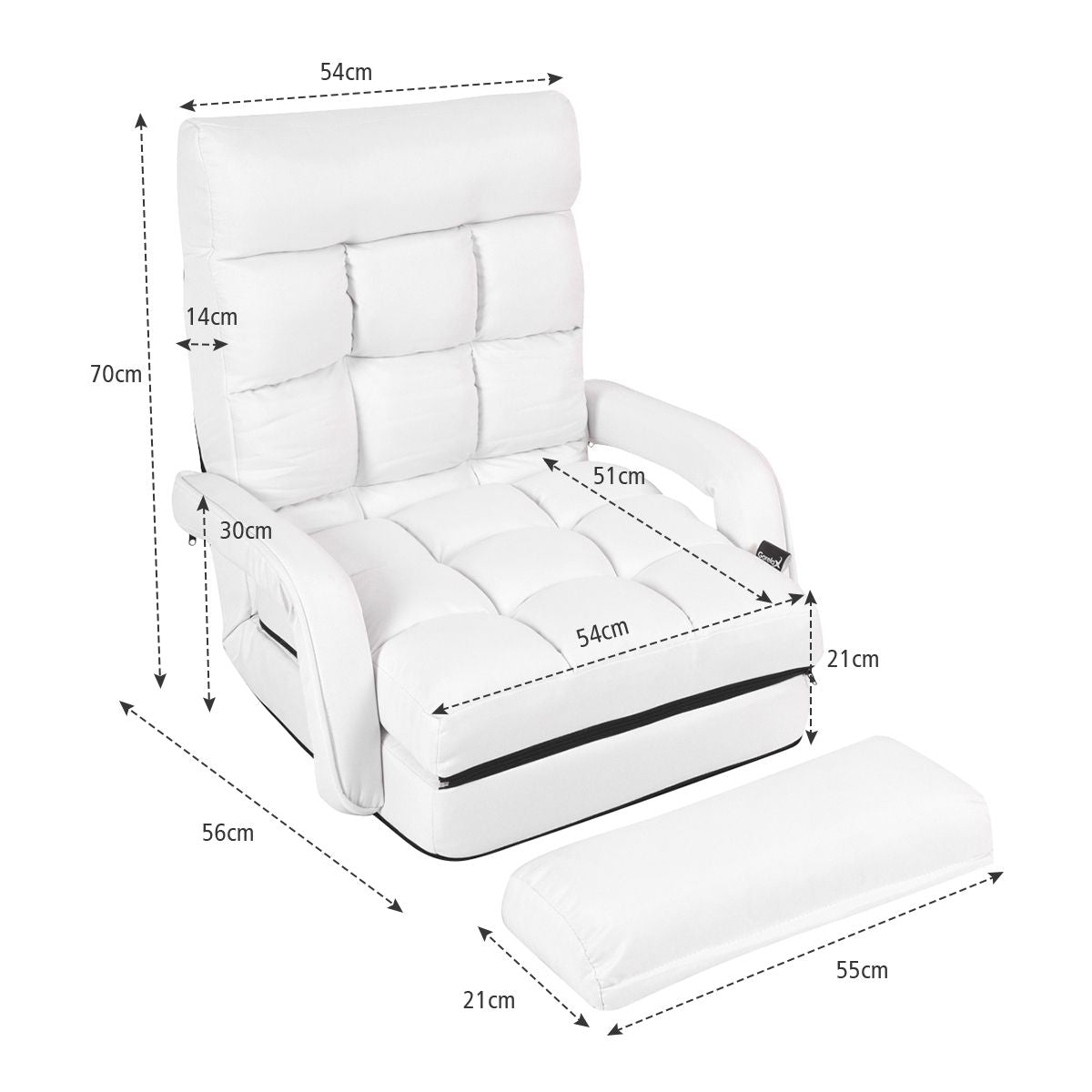 Fauteuil Convertible Chauffeuse Convertible 1 Place en Tissu avec Oreiller 5 Positions Blanc