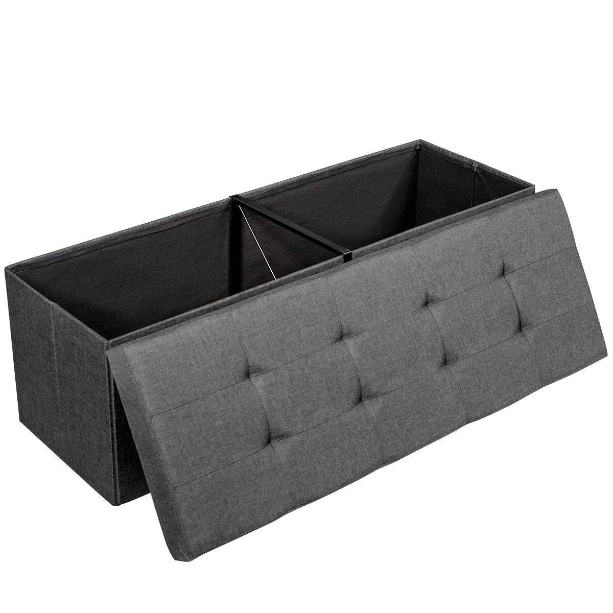 Banc de Rangement Rembourré Pliable avec Séparateur Volume 150L 110,5 x 38 x 38 cm pour Salon/Chambre/ Entrée Gris Foncé