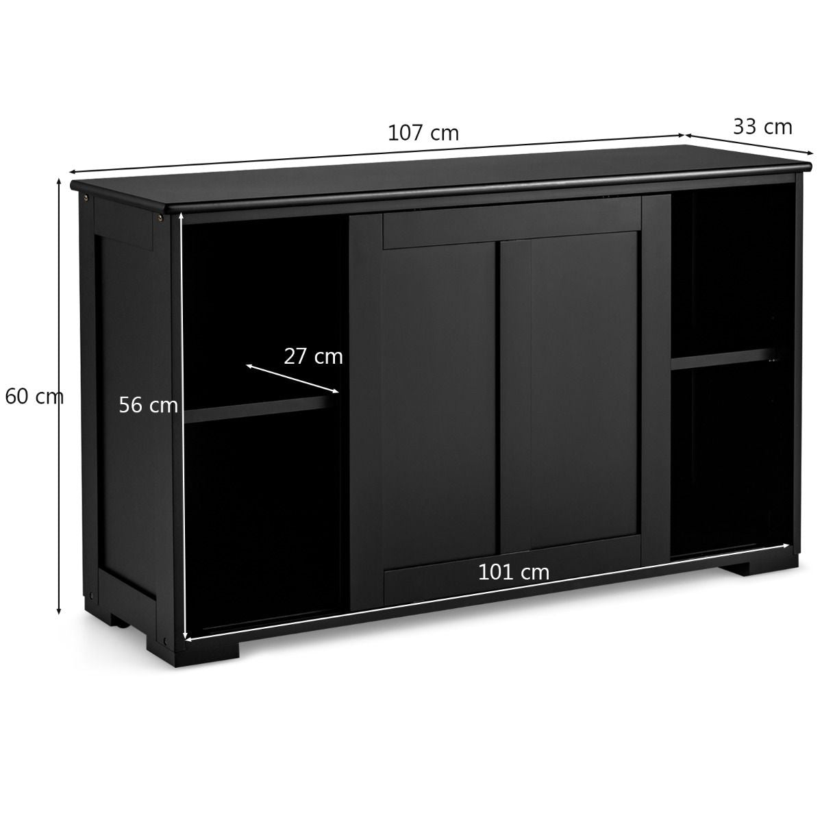 Buffet Armoire de Cuisine en MDF avec 2 Etagères de Rangement et 2 Portes Coulissantes Noir