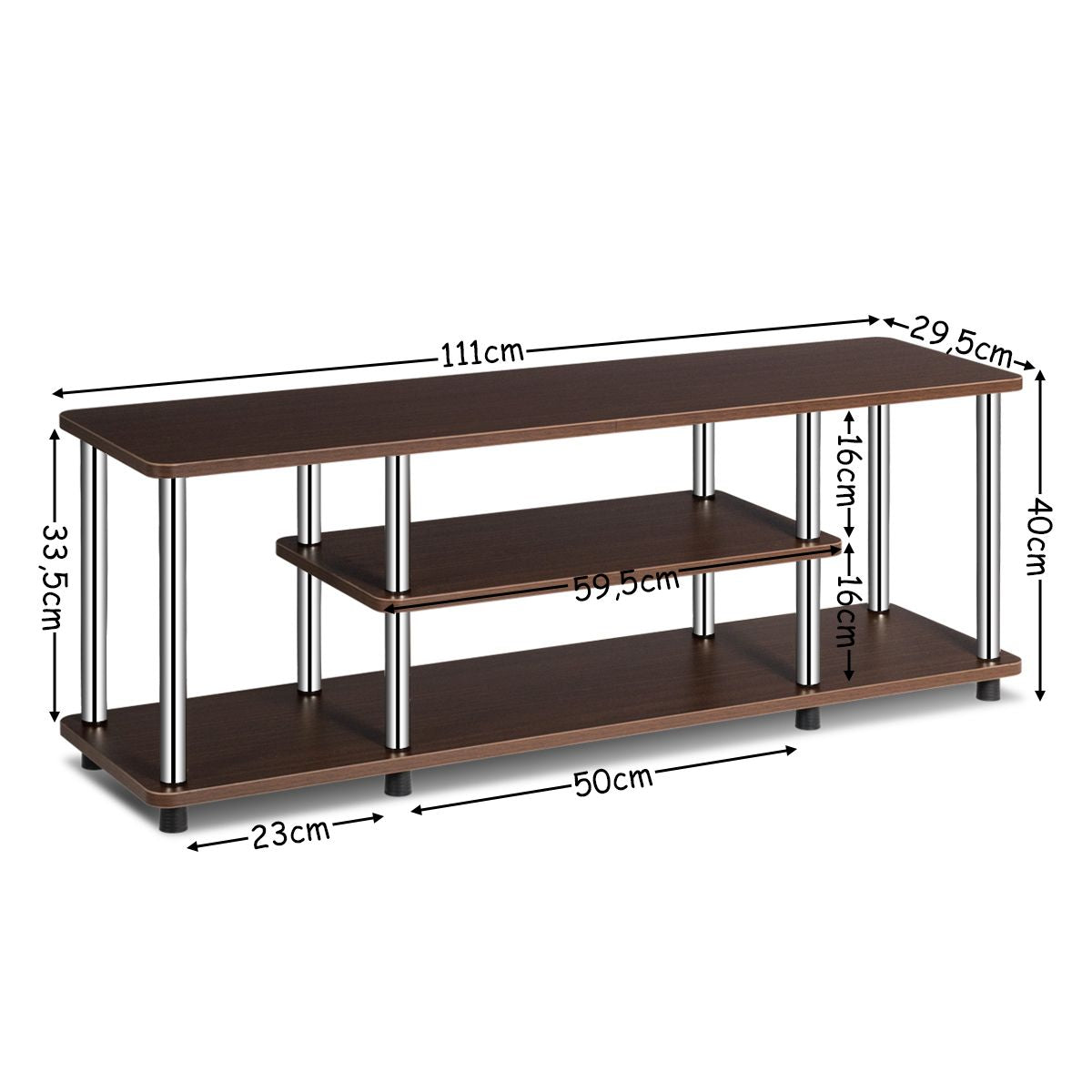 Meuble/Banc TV à 3 Niveaux 111 x 29,5 x 40 CM Table Basse avec Pieds en Acier Inoxydable et Coussinets Antidérapants Café