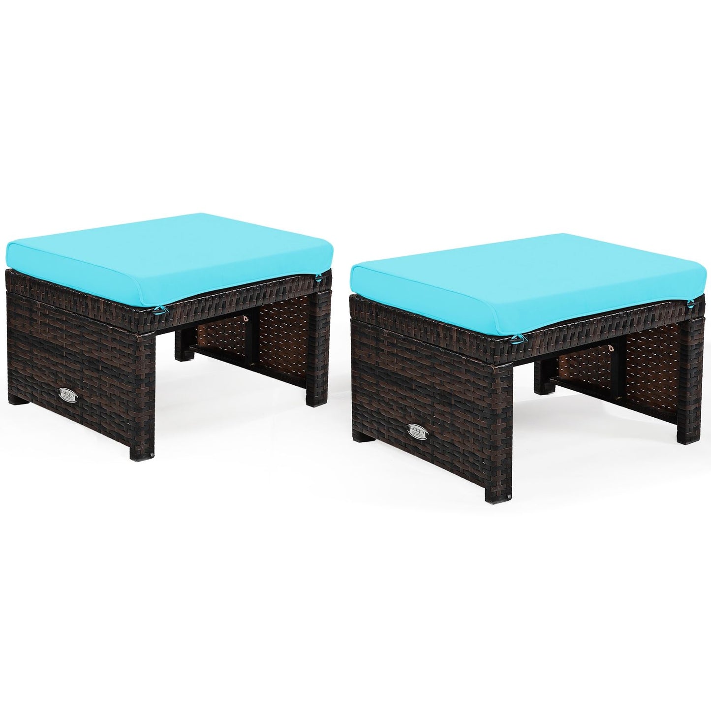 2 Tabouret de Jardin Résine Tressée en Rotin PE avec Coussin Souple en Éponge pour Terrasse et Piscine 49 x 40 x 33 CM Bleu