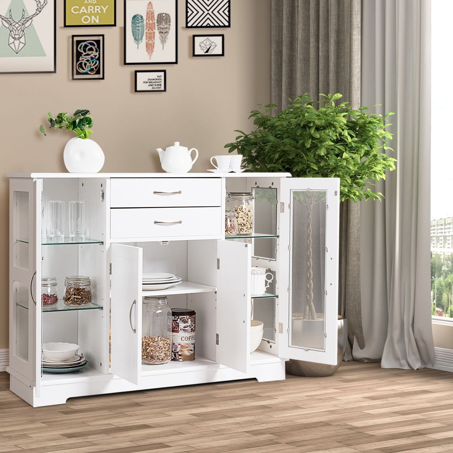 Buffet de Cuisine Meuble de Rangement 107 x 30 x 82 CM  Armoire pour Cuisine et Salon Blanc